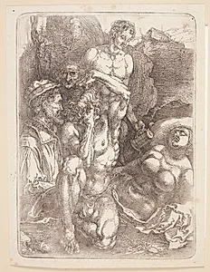 Studieblad med 5 figurer, "den fortvivlede" by Albrecht Dürer