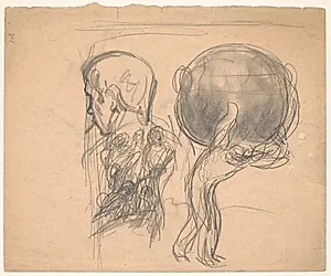 Studieblad med mandsportræt og Atlasfigur by Isakson, Karl
