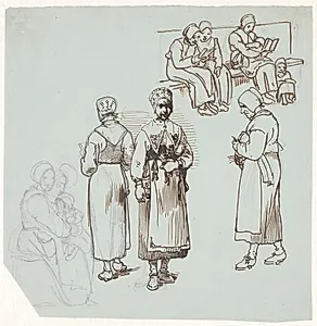 Studieblad med svenske bondepiger og koner by Wilhelm Marstrand