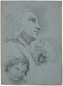 Studieblad med tre hoveder. Studie til "San Giuseppe Calasanz' mirakel" by Marcus Tuscher