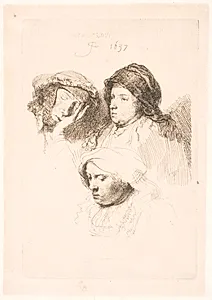 Studieblad med tre kvindehoveder by Rembrandt van Rijn