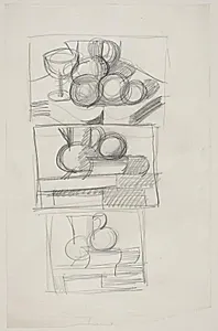 Studieblad med tre udkast til opstillinger by Vilhelm Lundstrøm