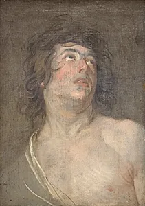 Studiehoved af en ung mand, som ser opad. Skt. Sebastian by Anthony van Dyck