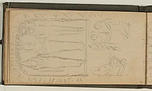 Studier af ægyptiske figurer og sarkofag. Notat by Niels Larsen Stevns
