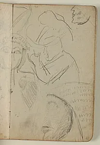 Studier af ægyptiske statuehoveder og blomster med farveangivelser by Niels Larsen Stevns