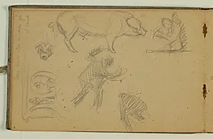 Studier af en gris, ornament og figurer by Niels Larsen Stevns