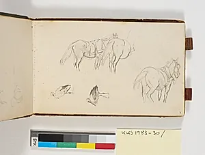 Studier af heste med seletøj og to studier af storke by P.C. Skovgaard