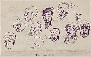 Studier af hoveder i violet blæk by Albert Gottschalk