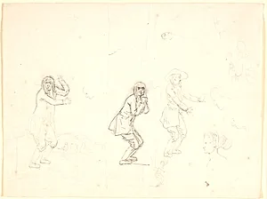 Studier af hoveder og figurer, bl.a. en mandsfigur gengivet tre gange by Nicolai Abildgaard