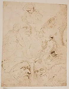 Studier af mandshoveder og en siddende nøgen kvinde by Jacopo Palma (il Giovane)