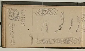 Studier af ornamentik, ramme- og gesimsprofiler, samt notater by Niels Larsen Stevns