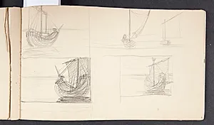 Studier af sejlskibe (kogger?) på vandet by Agnes Slott-Møller
