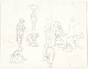 Studier af vaskende italienske kvinder by Martinus Rørbye