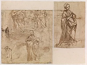 Studier til Jomfru Maria i Bebudelsen by Federico Barocci