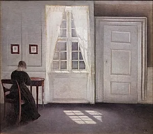 Stue i Strandgade med solskin på gulvet by Vilhelm Hammershøi