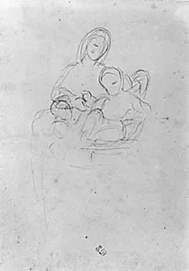Sudie af en kvinde med to børn (Maria med Jesusbarnet og den lille Johannes?) by Pierre Andrieu