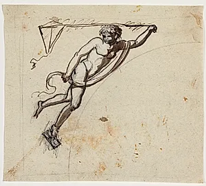 Svævende figur med en drage i hånden by Nicolai Abildgaard