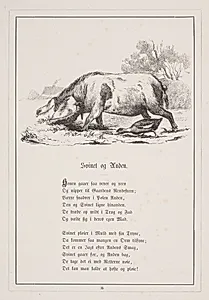 Svinet og Anden. Illustration til H.V. Kaalund, "Fabler for Børn" by H.P. Hansen