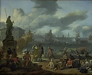 Sydlandsk havn mellem klipper by Johannes Lingelbach