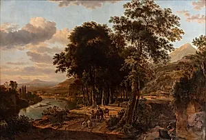 Sydlandsk landskab, solnedgangstid by Johannes Lingelbach