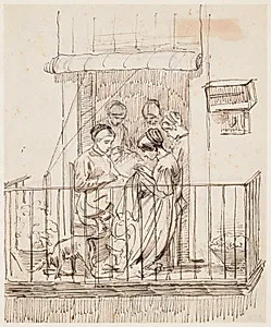 Syende damer på en balkon by Wilhelm Marstrand