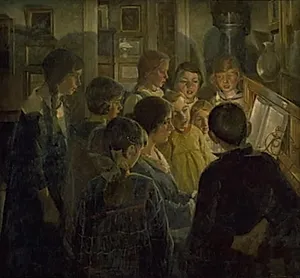 Syngende børn ved et klaver by Eiler Sørensen