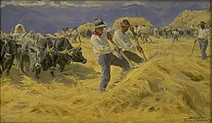 Tærskning i Abruzzerne. Cività d'Antino by P.S. Krøyer