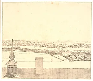 Tagryggen af Frederiksborg med udsigt over sø, by og skov by Christen Købke