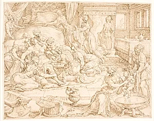 Tamar føder Perez og Zera by Maarten van Heemskerck