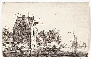 Tårn ved en flod by Anthonie Waterloo