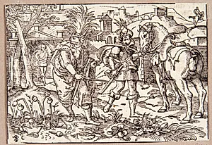 Tarquinius Superbus og Sextus' udsending i haven by Tobias Stimmer