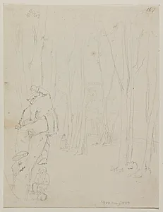 Tegnende kunstnere i en skov