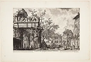 Templet for Vespasian og Titus, også kaldet Templet for Jupiter Tordenguden by Giovanni Battista Piranesi