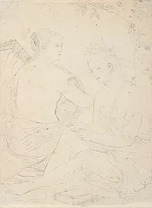 Terpsichore og Calliope (Efter Guercino) by Gerhard Ludvig Lahde
