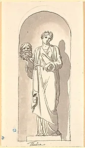 Thalia som statue i en niche by Nicolai Abildgaard