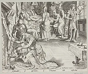Thamar tilbereder et måltid til Amnon by Philips Galle