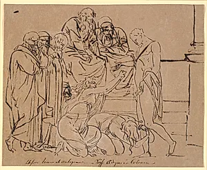Theseus bønfaldes af Ismene og Antigone. Efter Sophokles by Nicolai Abildgaard