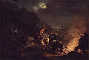 Thore Hovland i spidsen for de norske dragoner overfalder de svenske på præstegården Norderhaug