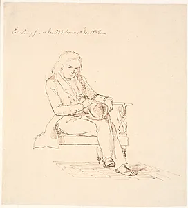 Thorvaldsen siddende i en sofa by Johan Thomas Lundbye
