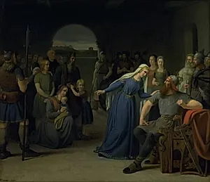 Thyra Danebod forsøger at formilde Gorm den Gamles vrede mod nogle fangne kristne