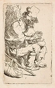 Tigger, der varmer sine hænder ved et fyrfad by Rembrandt van Rijn
