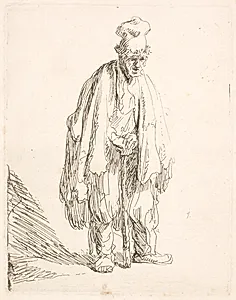 Tigger med høj hue, hænderne på en stok by Rembrandt van Rijn