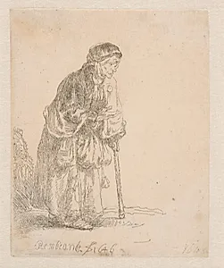Tiggerske, lænende sig til en stok by Rembrandt van Rijn