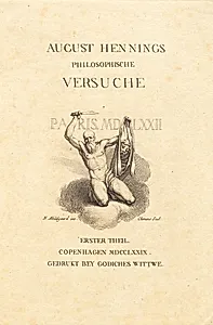 Titelblad med vignet forestillende en knælende mand, der symboliserer Bartholomæusnatten by J.F. Clemens