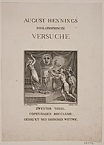 Titelblad med vignet forestillende to krigere, som bringer en hjelm frem mod et alter by J.F. Clemens
