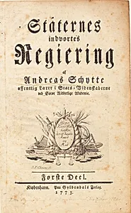 Titelblad med vignet hvori forskellige attributter omgiver en plade med inskription by J.F. Clemens