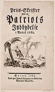 Titelblad med vignet til "Priis-Skrifter efter en Patriots Indbydelse i Aaret 1761"