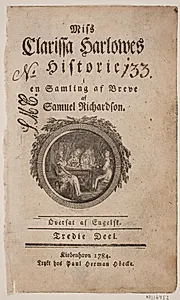 Titelblad med vignet til S. Richardson: "Miss Clarissa Harlowes Historie", tredje del by Georg Christian Schule
