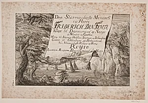 Titelblad til Kong Frederik V's rejse gennem Danmark og Norge 1749 by Poul Isac Grønvold