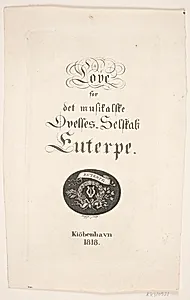 Titelblad til "Love for det musikalske Øvelses Selskab Euterpe", København 1818 by Oluf Olufsen Bagge